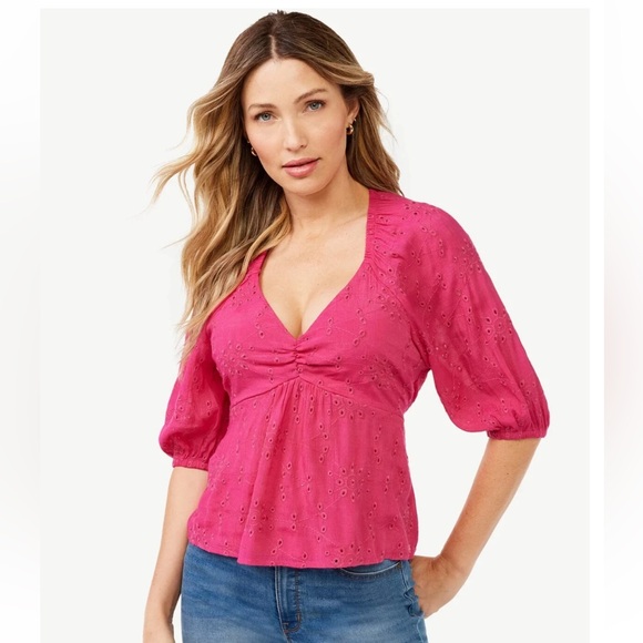 Sofia by Sofia Vergara Pink Eyelet Blouse - Picture 1 of 10